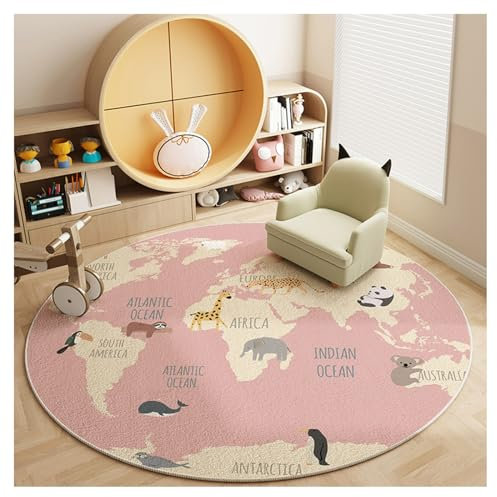 HAZARA Rosa Karte runder Teppich Weltkarte Spiel Bodenmatte Lesebereich Teppich Bildung Lernteppich Schlafzimmer Wohnzimmer Spielzimmer Teppich(A,60cm/23in)