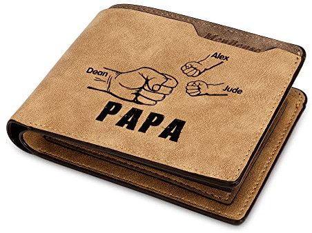 Jeweidea Personalisierte Geldbörse Herren Fauststoß PU-Leder Geldbörse mit Gravierten Namen Mini Portemonnaie mit Kartenetui für Papa Freund Männer Geschenk für Weihnachten Vatertag Geburtstag
