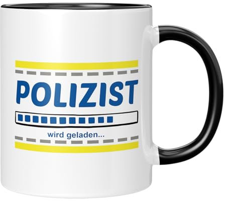 TassenTicker - Polizist, wird geladen - lustige Tasse als Geschenk - Arbeitskollegen - Beruf - Dankeschön - Witzig - Prüfung - Ausbildung- schwarz