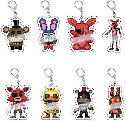 QJIRZB Lot de 8 porte-clés avec figurine de dessin animé FNAF - Cinq nuits - Jouet - Personnalité - À suspendre - Accessoires - Porte-clés, type 2, taille unique
