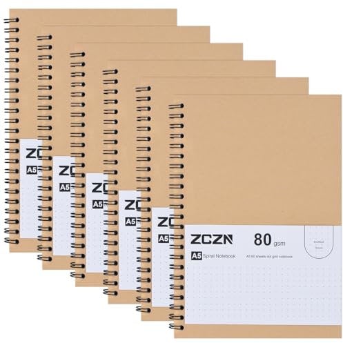 ZCZN Notizbuch A5 Punkt, 6 Stück Spirale Notizblock, 60 Blatt, Heft für Büro und Schule