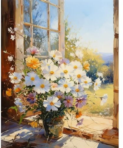 Lolipony Malen Nach Zahlen Erwachsene Blume Landschafts DIY Ölgemälde Leinwand Set mit 3 Pinsel und Acrylpigment für Frauen Home Deko Geburtstag Weihnachten Geschenk - 40 x 50 cm (Ohne Rahmen)