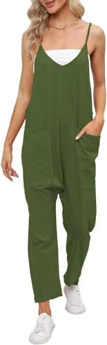 Cegerne Salopette Donna Jumpsuit Premaman Tuta Estiva Pantaloni da lavoro Jumpsuit Tuta ampia senza maniche con ampie tasche, Verde militare, XXL