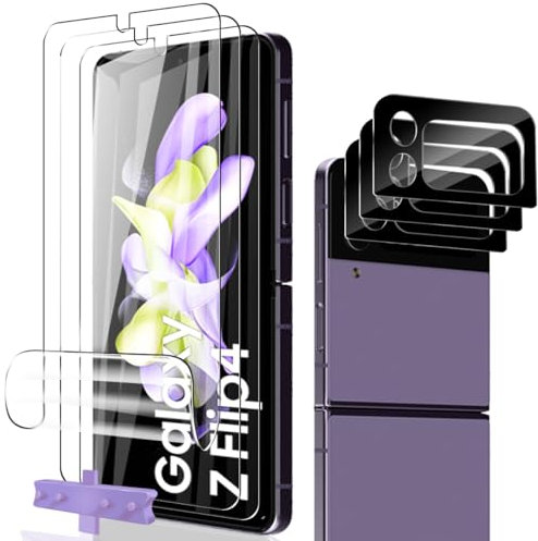 Phlleyaa Protection Décran Pour Galaxy Z Flip 4 Film Flexible TPU 3 Pièces + Galaxy Z Flip 4 Caméra Arrière Protecteur 3 Pièces,sans Bulles,Facile à Installer Pour Galaxy Z Flip 4 Verre Trempé