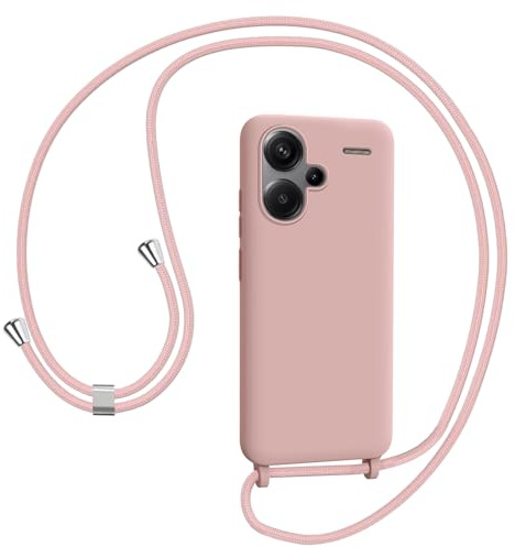 AOMYKE Handyhülle für Xiaomi Redmi Note 13 Pro Plus 5G Hülle mit Band, Handykette Xiaomi Redmi Note 13 Pro+ 5G Hülle zum Umhängen Schutzhülle mit Kette Kordel Weich TPU Liquid Silikon Case, Pink