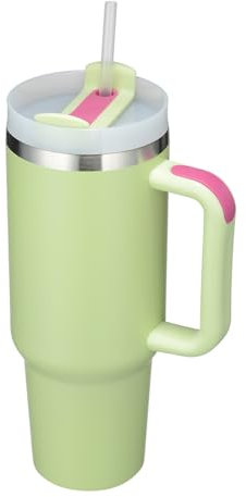 Gobelet isotherme à double paroi en acier inoxydable - 1200 ml - Gobelet avec poignée et paille - Pour café et voyage - Pour boissons froides et chaudes - Vert