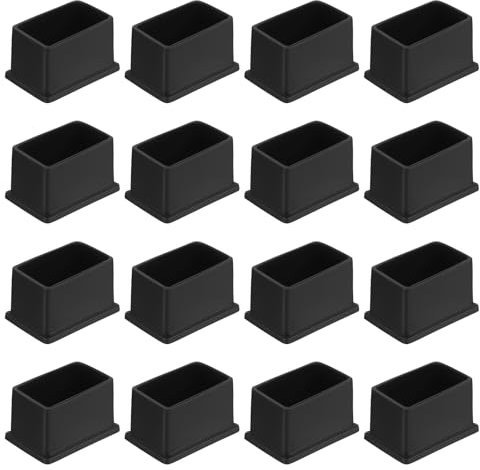 QUARKZMAN 16 Stück PVC Quadratische Stuhlbeinkappen, 50mm x 30mm OD Schwarze Möbelfüße Pads Tischfußabdeckungen Bodenschoner für Terrassentisch Schrank Bettmöbel