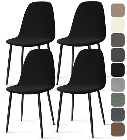 Stuhlhussen 4 Stück Stretch Stuhlhussen für Esszimmerstühle Universal Spandex Hussen für Stühle Abnehmbare Waschbar Stuhlbezüge Stuhl Hussen für Küchenstühle Hotel Bankett (Schwarz, 4 Stück)-KC