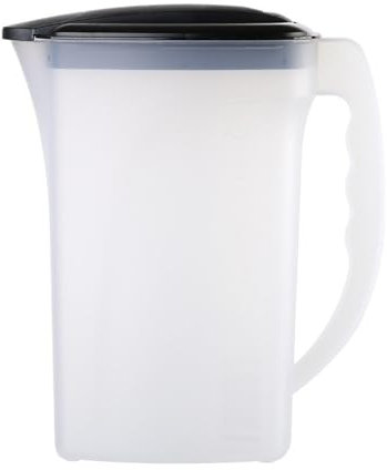 Engelland - 1 x Getränkekrug mit Deckel, Schwarz-Transparent, für Saft, Wasser, Eistee, Softdrinks, Kanne, Behälter, Kühlschrankkrug, Multifunktionsbox, 2 Liter, Füllskala, BPA-frei, Kunststoff