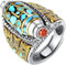 Generic Türkisfarbener Ring mit sechs Charakteren, Mantra, neunäugige Perlen, Spinnerring, Feng Shui, Glücksbringer, Meditationsring für Männer und Frauen, Kupfer
