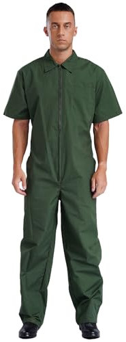 Mufeng Men's Heavy Duty Durable Coverall Short Sleeve Multiple Pockets Work Overalls Boilersuit Green S