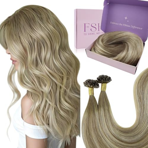 Fshine Extensions Echthaar Bondings 55 cm 50 g Keratin Extensions Echthaar U Tip Dunklbraun Balayage Hellbraun Hellblond für den Alltag Farbe 3 8 22