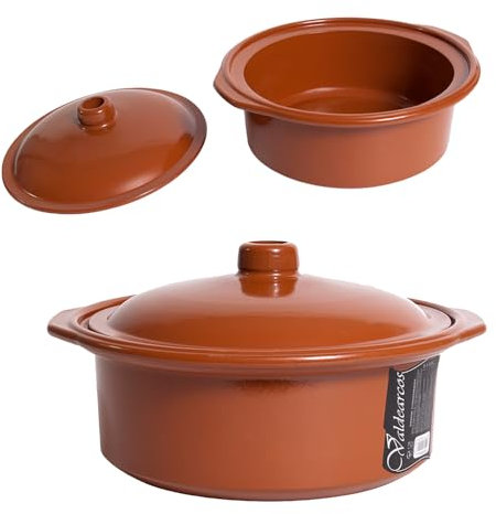 Pack 1 o 2 Cocotte de Barro. Cazuela Cocote Barro para Guisar, Cocina Tradicional. Horno, Gas, Vitrocerámica. Cacerola Rústica. Olla de Cerámica con Tapa (Marrón, 4,5L (1 ud))