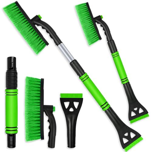 Axinyijia 3-in-1 Eiskratzer Auto Schneebesen, Eiskratzer Auto mit Besen Teleskop, 360° Eiskratzer Auto Windschutzscheibe Besen Schnee