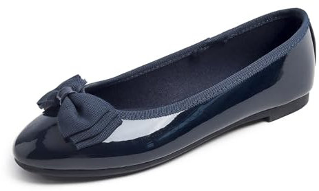 MEET JOLIE Damen-Ballerinas mit runder Zehenpartie, niedlicher Schleifenbesatz, Dunkelblaues Lack, 40.5 EU
