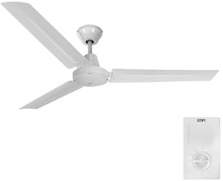 Brightium Ventilador de techo Mini Industrial blanco, con potencia de 60W y aspas de Ø120 cm. Incluye control de pared para un manejo eficiente. Perfecto para cualquier espacio.