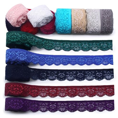 Jamsinmu Spitzenband Dekoband Spitze Zierband Spitzenstoff zum Nähen von Handwerksfeiern Dekor Kleidung 28 Yard Mix Color