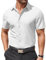 COOFANDY Mens Short Sleeved Shirts Plain Formal Shirt Stretch Office Work Shirt Business Casual Regular Fit Button Down Shirts White M