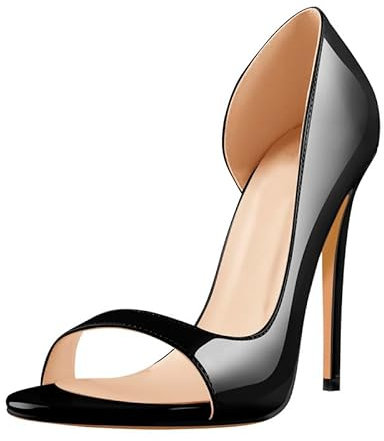 Meinabsatz Scarpe classiche da donna a spillo con tacco alto rotondo aperto scarpe da donna vernice, Nero , 40 EU