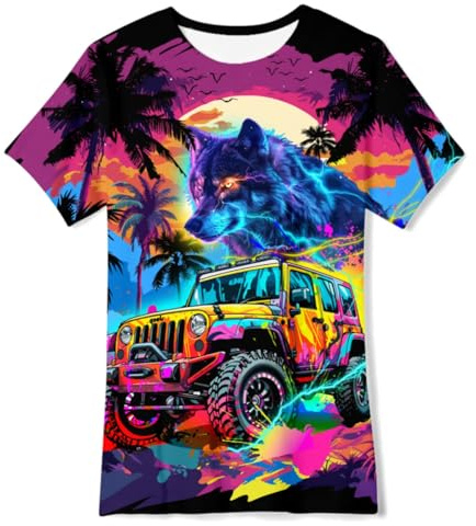 Belovecol T-Shirt pour garçons et Filles Motif Loup 3D Tendance coloré col Rond pour Adolescents de 13 à 14 Ans