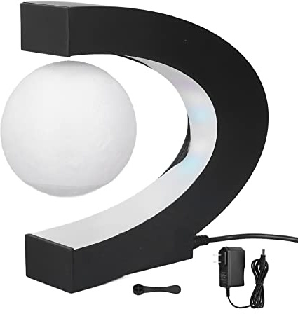 Klanata Schwebender Mond Nachtlicht-Lampe, magnetische Schwebe-Schreibtischleuchte, mehrfarbiger Wechsel, ABS, schwimmender Mond für Büro, Heimschreibtischdekoration