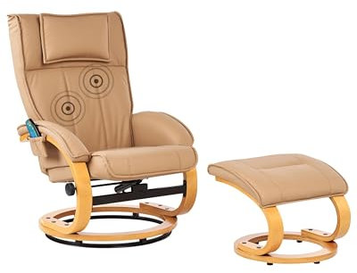 Beliani Massagesessel mit Heizfunktion Timer und Fußhocker Kunstleder Hellbraun Majestic
