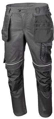 Högert Technik HASSO Pantaloni da Lavoro, Pantaloni di Sicurezza, Elasticizzati, rinforzati, Grigio Scuro, Resistenti, Tasche per Attrezzi, Ginocchiere