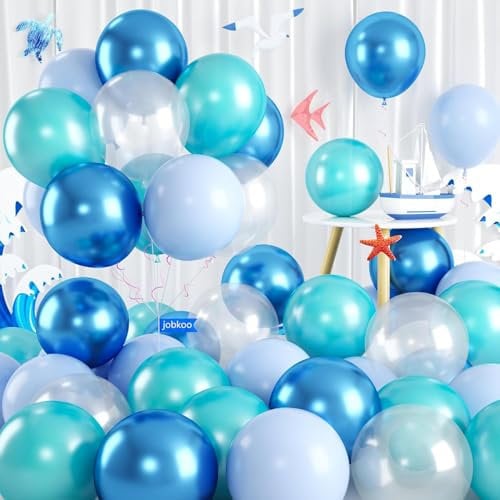 Luftballons Blau Türkis, 60 Stück Türkis Blau Unterwasserwelt Ballons Set Metallic Luftballons Blaue Transparente Luftballon Hellblau Ballon Koralle Turquoise für Kinder Ocean Safari Geburtstag Deko