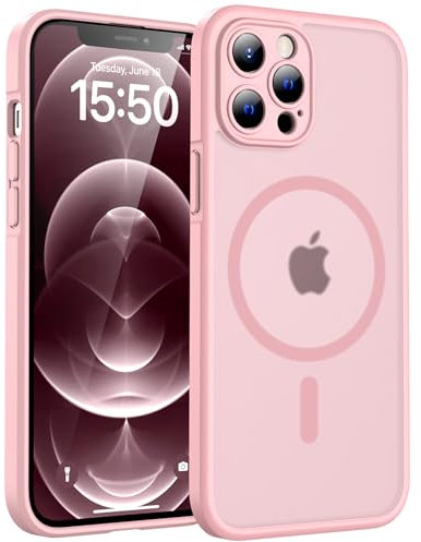 TOCOL für iPhone 12 Pro Max Hülle für Magsafe, Vollständiger Kameraschutz Stoßfest Kratzfest Transluzente Rückseite Magnetisch Handyhülle für iPhone 12 Pro Max Case, Rosa