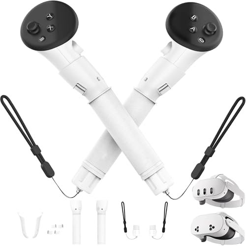 MINGZE Handle Attachments, Controller Accessories Compatible with Quest 3S/ Quest 3, Beat Saber Handles Oculus Accessories VR Gorilla Tag Long Arms Sticks, Extension Grips for VR Games