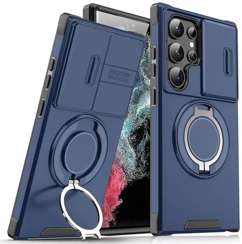 Migexxkj für Samsung Galaxy S22 Ultra Hülle mit Mag-Safe, Galaxy S22 Ultra Hülle mit Magnetisch Ring Ständer Kameraschutz Case Schutzhülle Handytasche Handyhülle für Samsung S22 Ultra 5G (Blau)