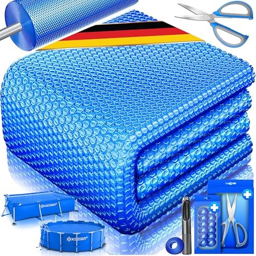 KESSER® Lona solar para piscina de 400 µm, cubierta solar redonda de 457 cm, cubierta solar flexible que se puede cortar, lona para piscina para calentar el agua, cubierta solar con tijeras, pinzas