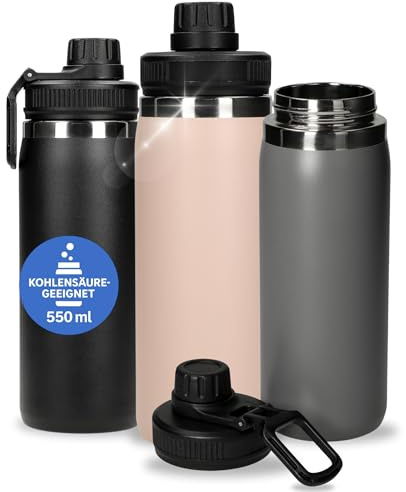 Trinkflasche Edelstahl 550 ml vakuumiert & kohlensäuregeeignet in Rosa | 550 ml, Edelstahl, kohlensäuregeeignet, vakuumiert, Schule, Sport, Outdoor, langlebig, Wasserflasche