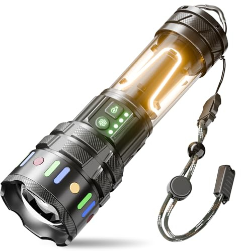 Sogdeco Torches LED Super Bright 1000000 Lumens, Rechargeable Torch with Camping Light, 11 Modes, Zoomable Focus, 5000mAh Long Battery Life, Waterproof, Aluminium, for Camping,Dog Walking,Emergencies