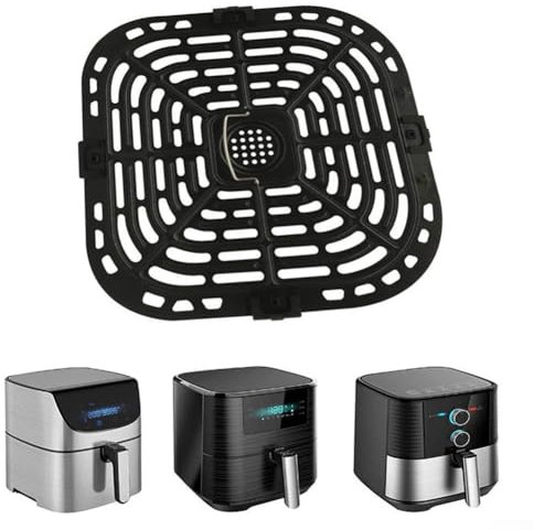 ZiStarlilife Air Fryer Grill Pan Replacement Crisper Plate With 4 Rubber Bumpers For Instant For Vortex 6Qt,Stainless Steel Cooking Rack For Steak Fish Vegetables 10X9.5 Inch(A)