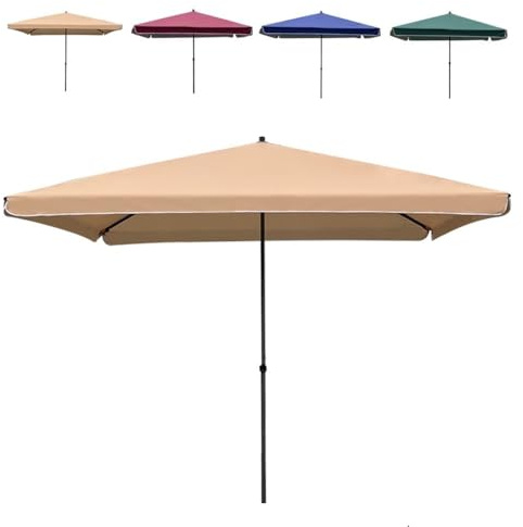 RTVGNSZSJL Großer Balkonschirm 2x2m 2.2x2.8m 3x3m Quadratisch Gartenschirm Höhenverstellbarer Rechteckig Marktschirm Für Strand, Pool, Höfe(Khaki,3x3m/10x10ft)