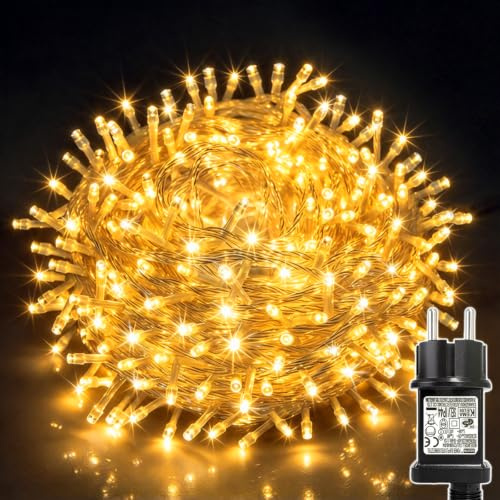 ZCLIKEU LED Lichterkette Außen Strom 100m Weihnachtsbeleuchtung Außen Mit Stecker Und Timer Lichterkette Innen 8 Modi IP44 Wasserdicht Für Hochzeit Party Garten - Warmweiß