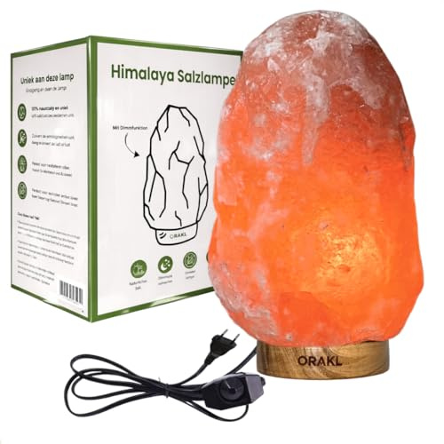 Orakl - Dimmbare Salzlampe Aura - 100% echtes Himalaya Salz aus Salt Range Pakistan - Salzkristall-Lampe - Salzstein - Tischlamp inkl. 1x 15W Glühbirnen und Geschenkbox (8-10 KG)