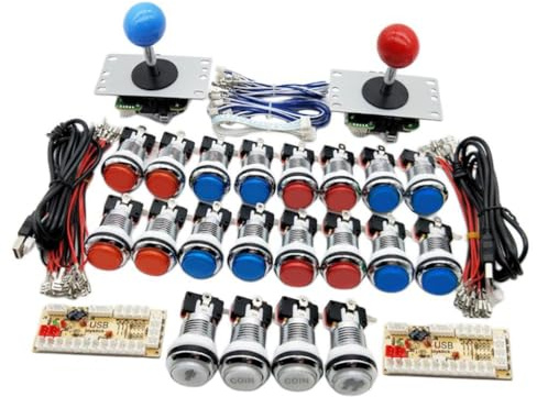 QUXVUIS Arcade Gaming DIY Kits für 2 Spieler. Bauen Sie Ihre eigene Spielmaschine mit USB Joystick und Tasten. 2 Spieler Arcade Spiele zum Selbermachen.