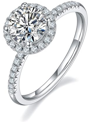 Calefee Eheringe Echt Gold 585 Damen, Labor Diamant Ringe Eternity 1 karat Größe 48 (15.3), Hochzeit Ringe Echtschmuck