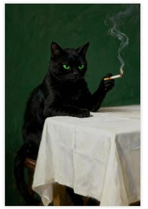 Moody Black Cat Smoking Leinwandposter Schlafzimmer Dekor Landschaft Büro Zimmer Dekor Geschenk 40 x 60 cm