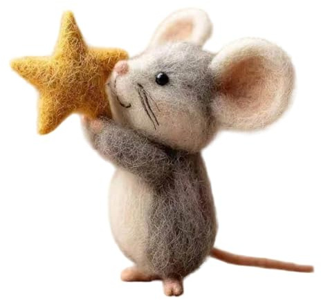 KESOTO Filzmaus Weihnachtsplüschtier Maus Dekoration, handgefertigte Nadelfilzmaus mit Stern, süße Mini-Filzmaus Weihnachtsdekoration für Wohnzimmer, Schlafzimmer, Bücherregal, Kinderzimmer, Kamin, B