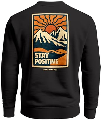 Neverless® Sweatshirt Herren Pullover mit Backprint Stay Positive Outdoor Fashion Streetwear Sweater für Männer