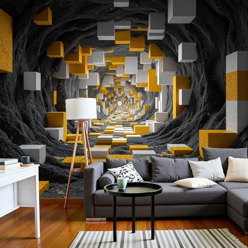 3D-Würfeltunnel Fototapete Optische Illusion 350X256Cm Tapete Anthrazitgrau Tapeten Wanddeko Wohnzimmer Wandbild Moderne Schlafzimmer Wandtapete Ornamente Mustertapete