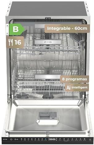 Lavavajillas Integrable 60 cm - 14 Cubiertos, 49 dB, Apertura Automática, Media Carga, 6 Programas, Lavavajillas Integrable 60 cm Panelable para Cocina Moderna (Clase Energética B)