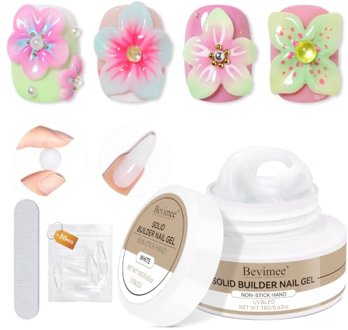 Bevimee 3D Nail Gel Sculpting White Gels for Nail Art Moulding Extension | Non-sticky, 3D Nails, Home DIY, Salon Manicure, Hard Builder Gels, White, 18g