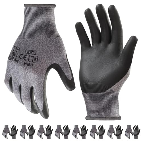 S SATC 8 Paar Arbeitshandschuhe Feinstrick 15 Gauge Handschuhe Herren & Damen mit Schaumnitril-Beschichtung Montagehandschuhe für Wartung, Maschinenbau & Lagerlogistik (Größe 9/L)
