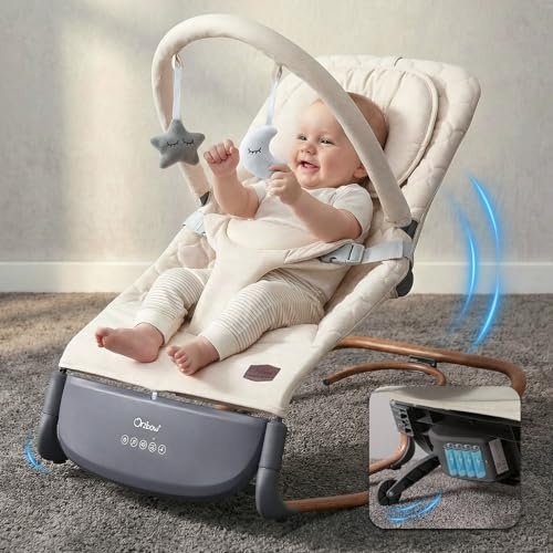 Electric Baby Rocker, Automatic Motion with Tap Control, Cream White