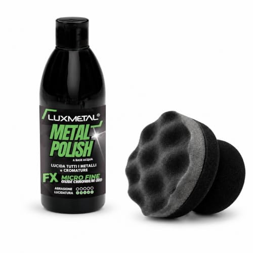 Lux Metal FX Metal Polish Pasta Verde 250g con Tampone Manuale Lucidante, Micro Fine Ossido di Cromo III a Base Acqua, Lucida Acciaio Inox Alluminio Ottone Bronzo Rame
