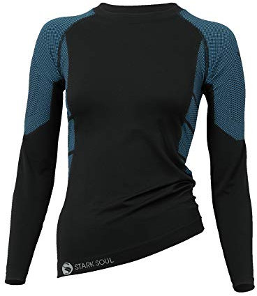 STARK SOUL Damen Seamless Ski Funktionswäsche, Outdoor Unterwäsche (S/M Hemd schwarz/blau)